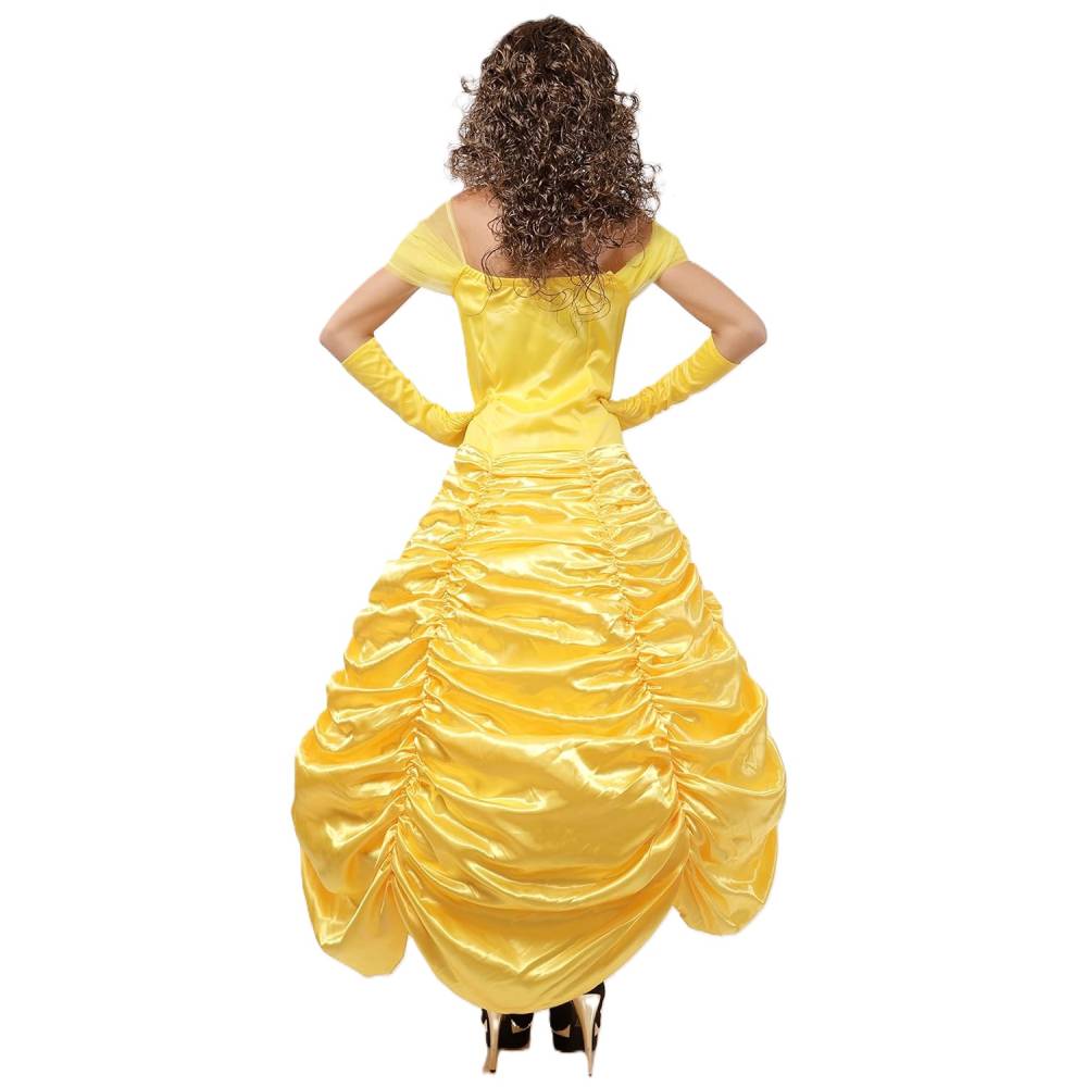 Disfraz Princesa Amarilla Cuento Hadas para Mujer - Vestido de Gala Amarillo Satinado con Guantes, Estilo Clásico de Época para Carnaval, Fiestas Temáticas y Cosplay - Tallas S, M, L