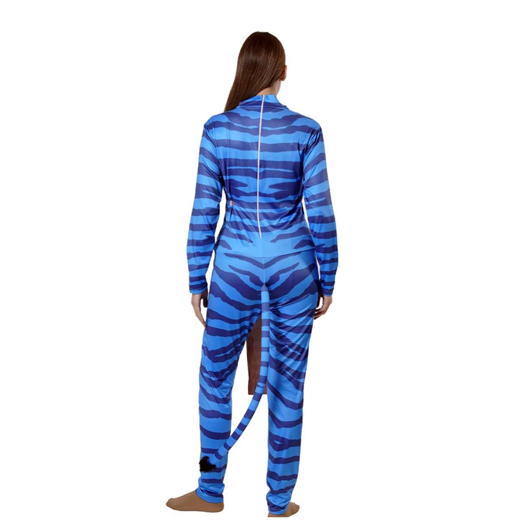Disfraz de Criatura Azul para Mujer - Mono Elástico Estampado con Cola para Carnaval y Cosplay - Tallas S a XL