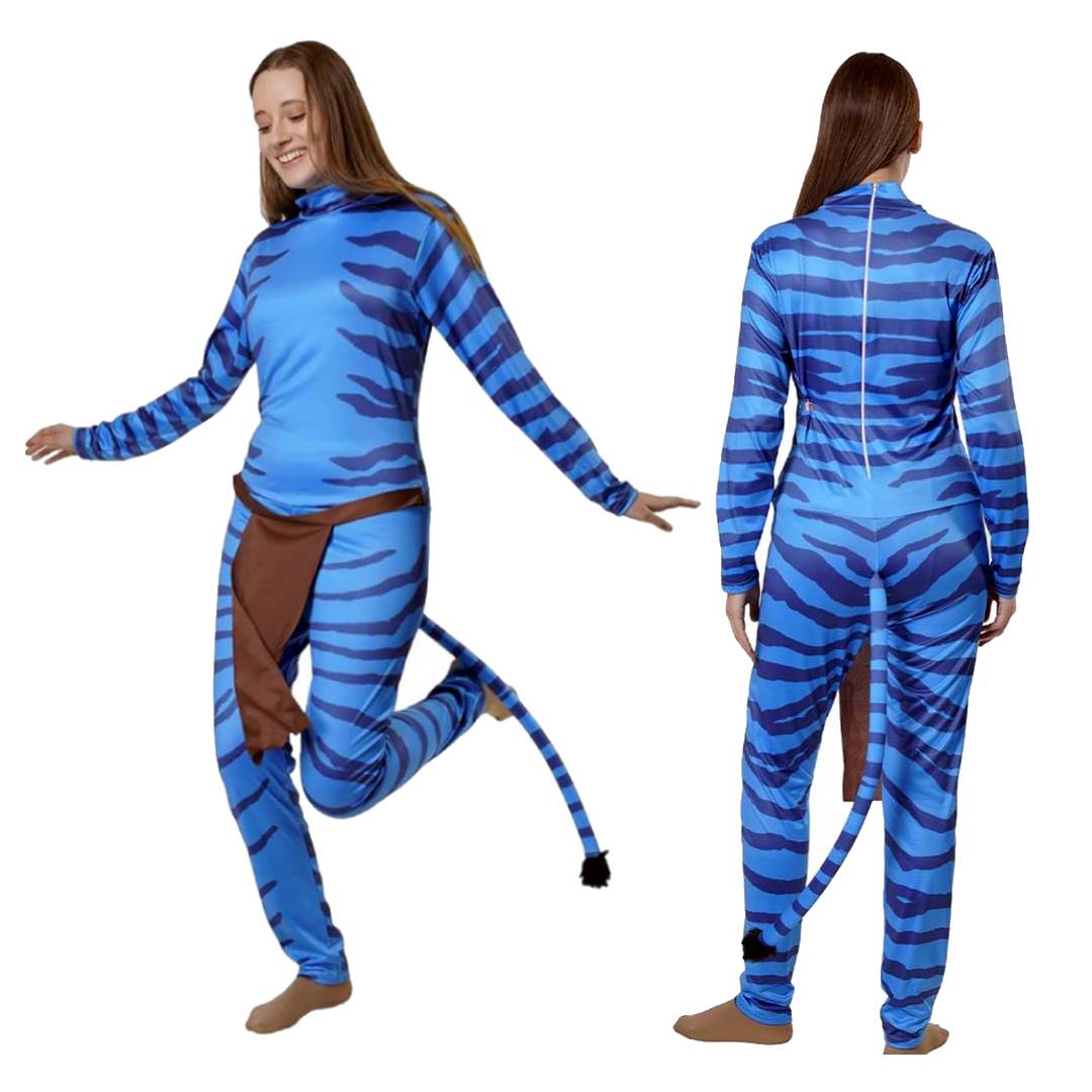 Disfraz de Criatura Azul para Mujer - Mono Elástico Estampado con Cola para Carnaval y Cosplay - Tallas S a XL