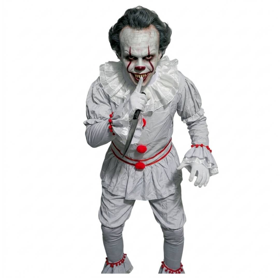 Disfraz de Payaso Asesino Terror para Adulto - Conjunto Completo con Camisa, Pantalón, Guantes y Cuchillo - Talla M-XL