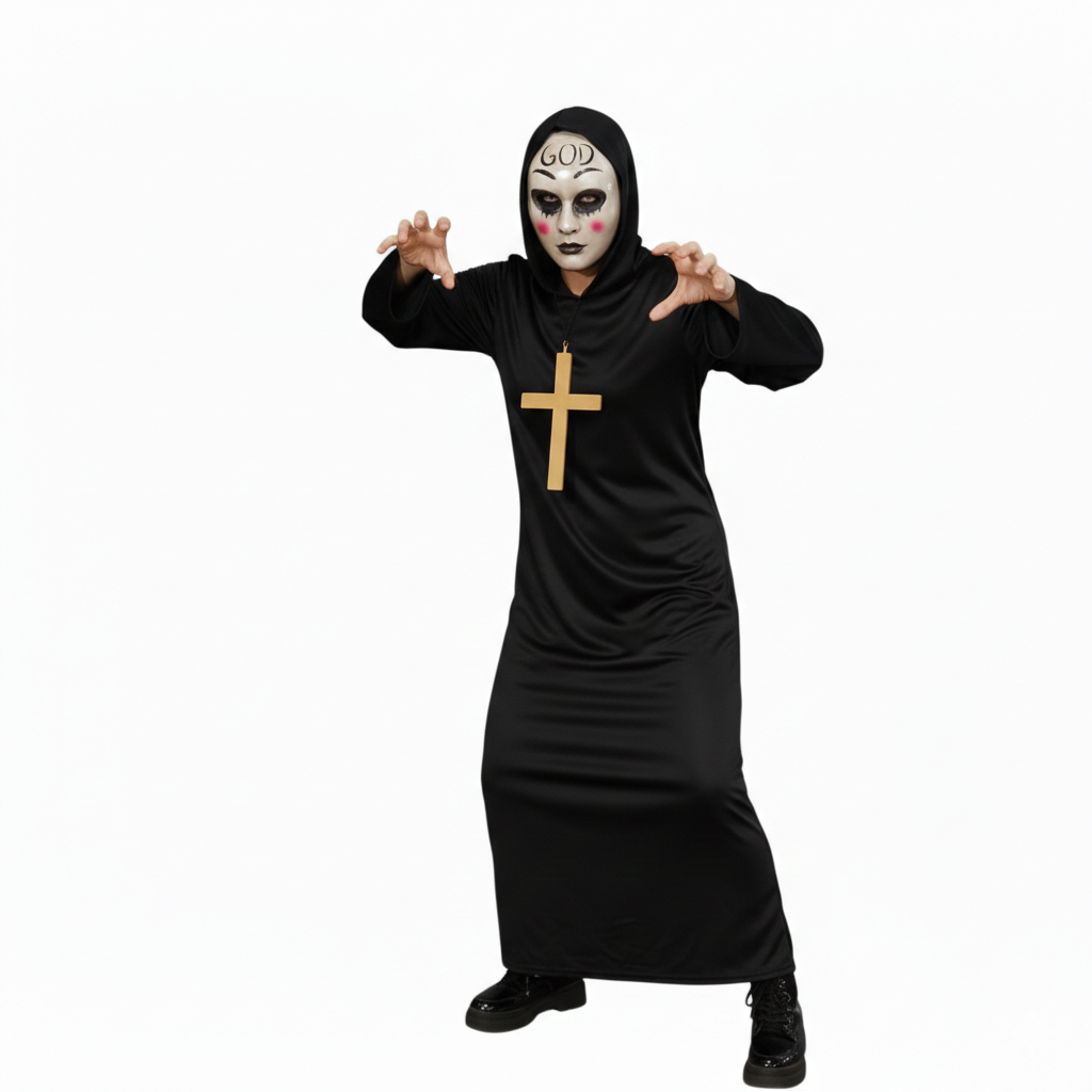 Disfraz de la Purga Parejas Supervivencia Urbana Monje Hombre y Mujer | Túnica Negra con capucha, Cruz, Máscara Halloween, Carnaval