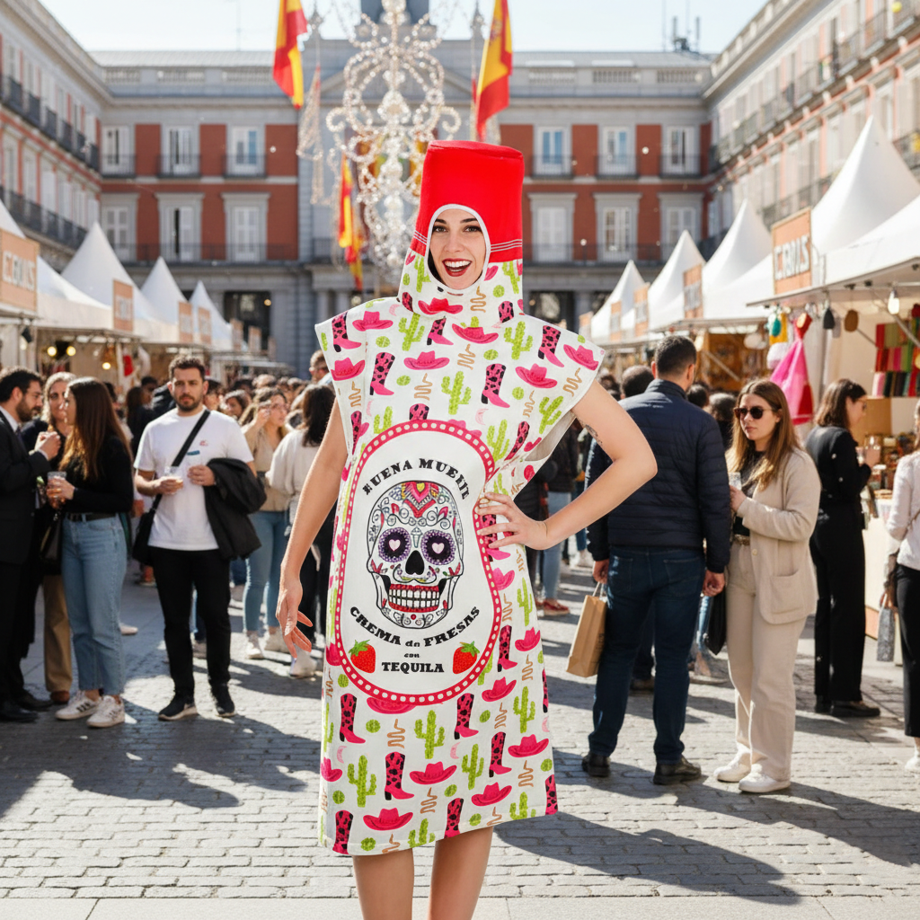 Disfraz de Botella de Tequi-Fresa Calavera - Traje Original Adulto Carnaval | Fiesta Mexicana