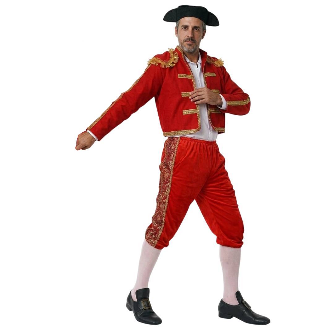 Disfraz de Torero Adulto Talla Única M-L | Traje de Luces Rojo con Gorro y Chaqueta para Carnaval y Fiestas