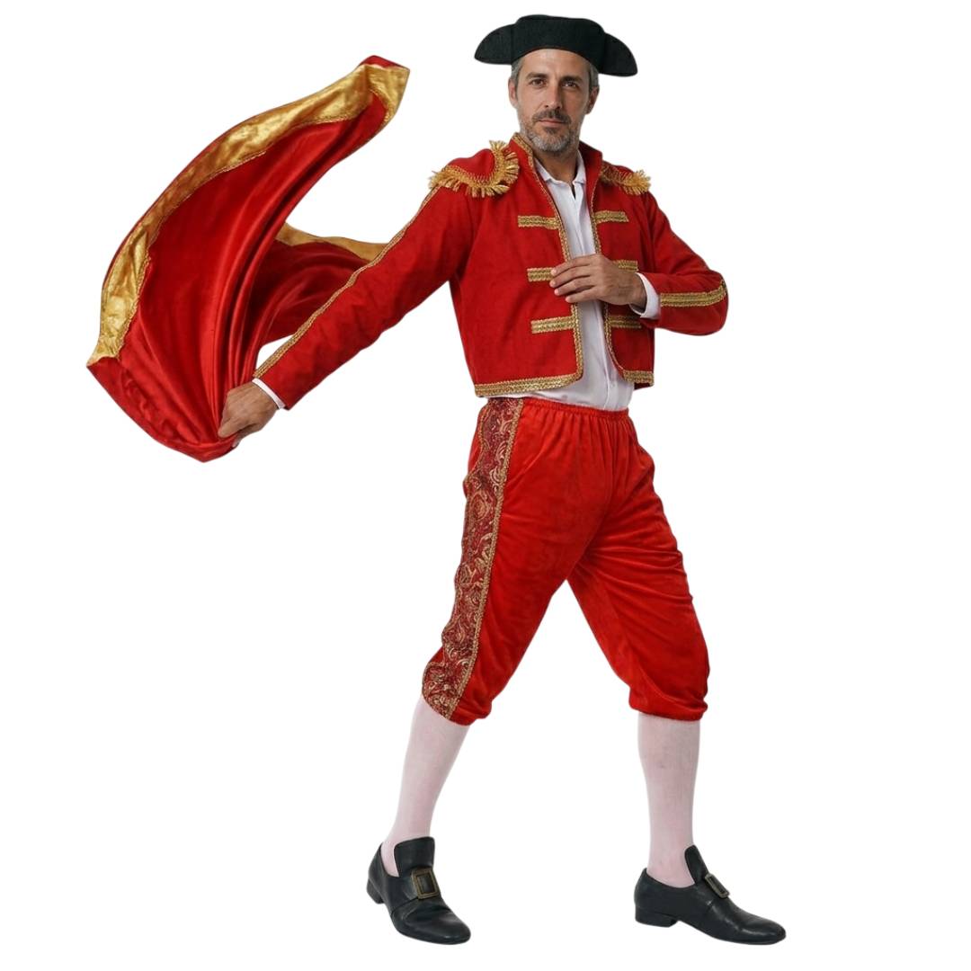 Disfraz de Torero Adulto Talla Única M-L | Traje de Luces Rojo con Gorro y Chaqueta para Carnaval y Fiestas