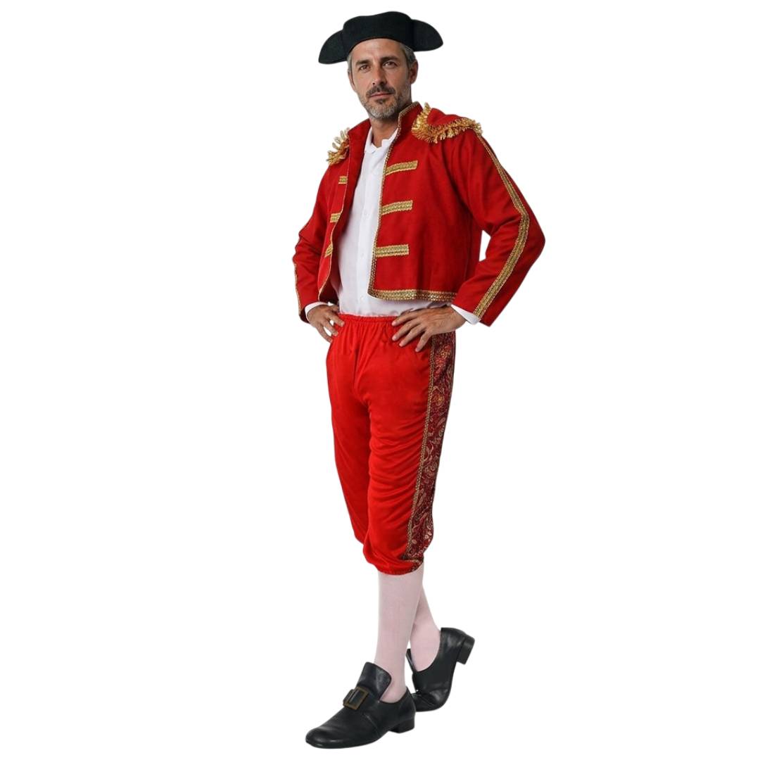 Disfraz de Torero Adulto Talla Única M-L | Traje de Luces Rojo con Gorro y Chaqueta para Carnaval y Fiestas