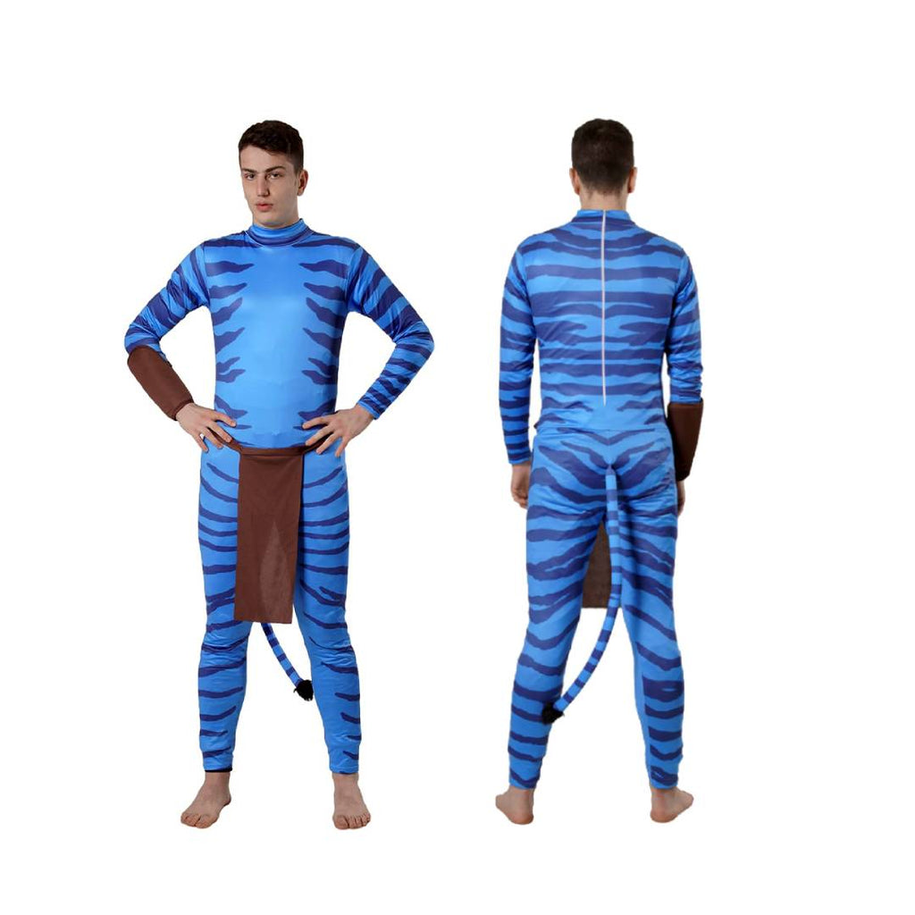 Disfraz de Guerrero Alienígena Azul para Hombre - Mono Ajustado con Cola y Accesorios para Carnaval y Halloween