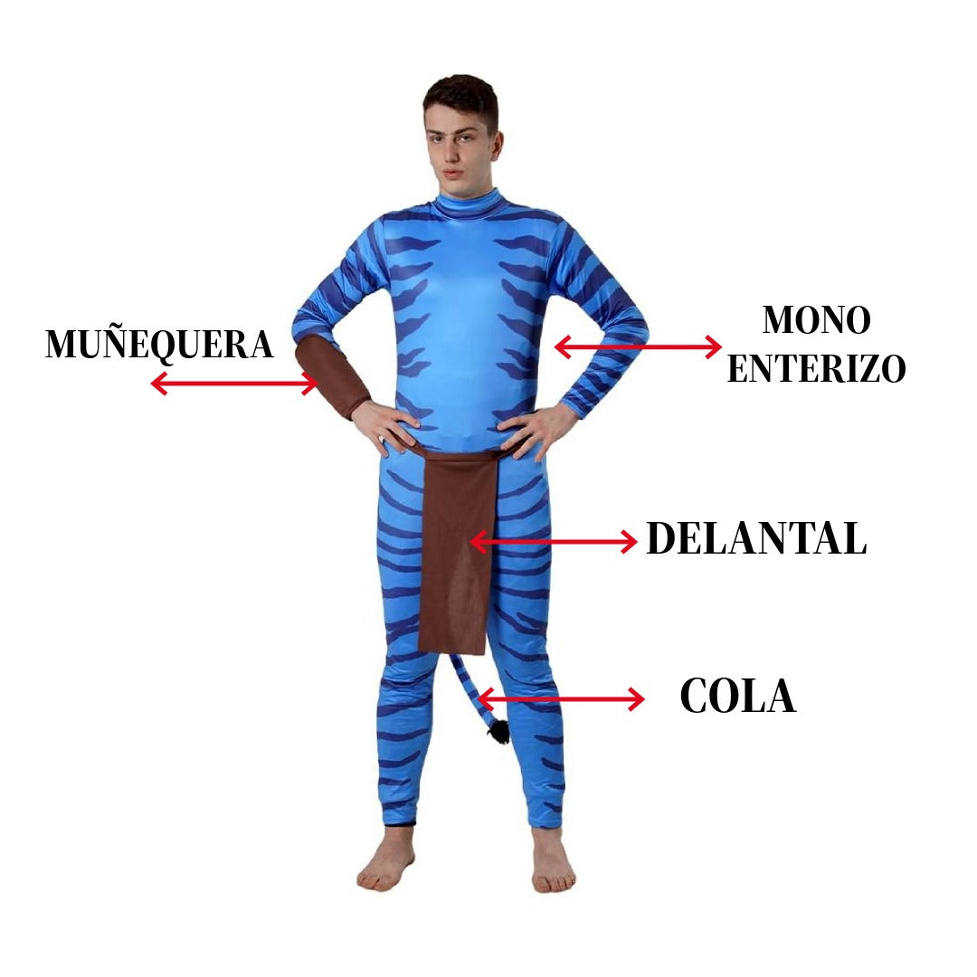 Disfraz de Guerrero Alienígena Azul para Hombre - Mono Ajustado con Cola y Accesorios para Carnaval y Halloween