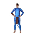 Disfraz de Guerrero Alienígena Azul para Hombre - Mono Ajustado con Cola y Accesorios para Carnaval y Halloween