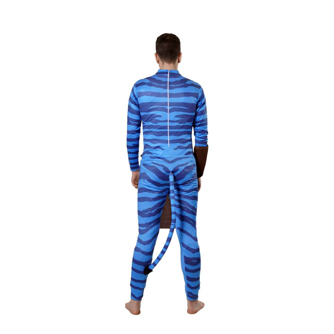 Disfraz de Guerrero Alienígena Azul para Hombre - Mono Ajustado con Cola y Accesorios para Carnaval y Halloween