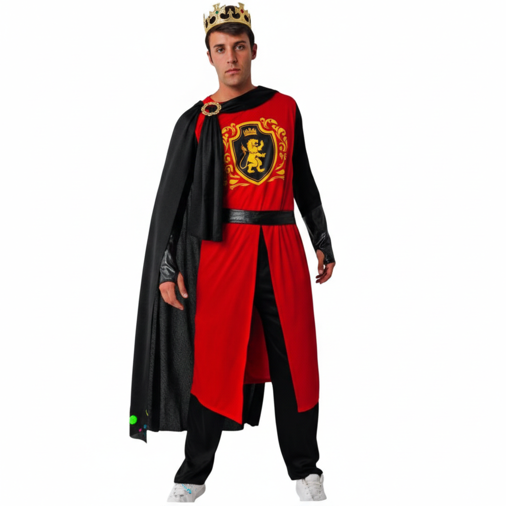 Disfraz de Rey Medieval para Hombre - Set Completo con Capa, Túnica y Corona | Traje de Caballero Real para Carnaval, Halloween y Fiestas Temáticas - Talla Única