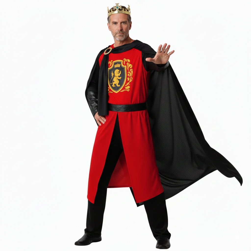 Disfraz de Rey Medieval para Hombre - Set Completo con Capa, Túnica y Corona | Traje de Caballero Real para Carnaval, Halloween y Fiestas Temáticas - Talla Única