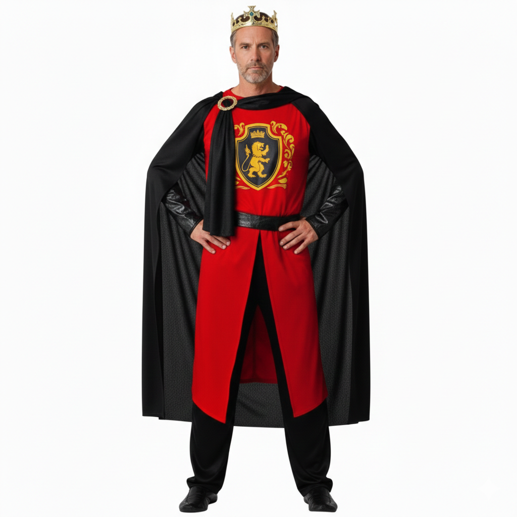Disfraz de Rey Medieval para Hombre - Set Completo con Capa, Túnica y Corona | Traje de Caballero Real para Carnaval, Halloween y Fiestas Temáticas - Talla Única