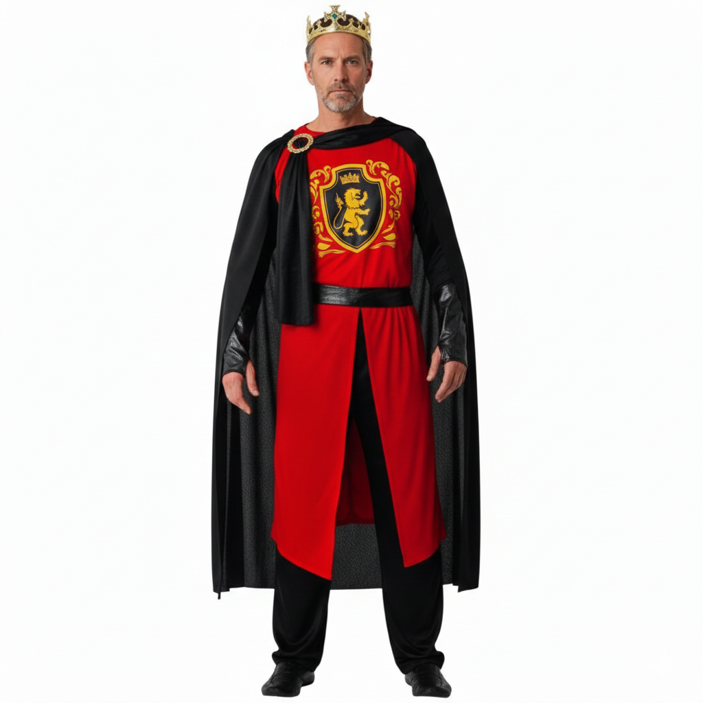 Disfraz de Rey Medieval para Hombre - Set Completo con Capa, Túnica y Corona | Traje de Caballero Real para Carnaval, Halloween y Fiestas Temáticas - Talla Única