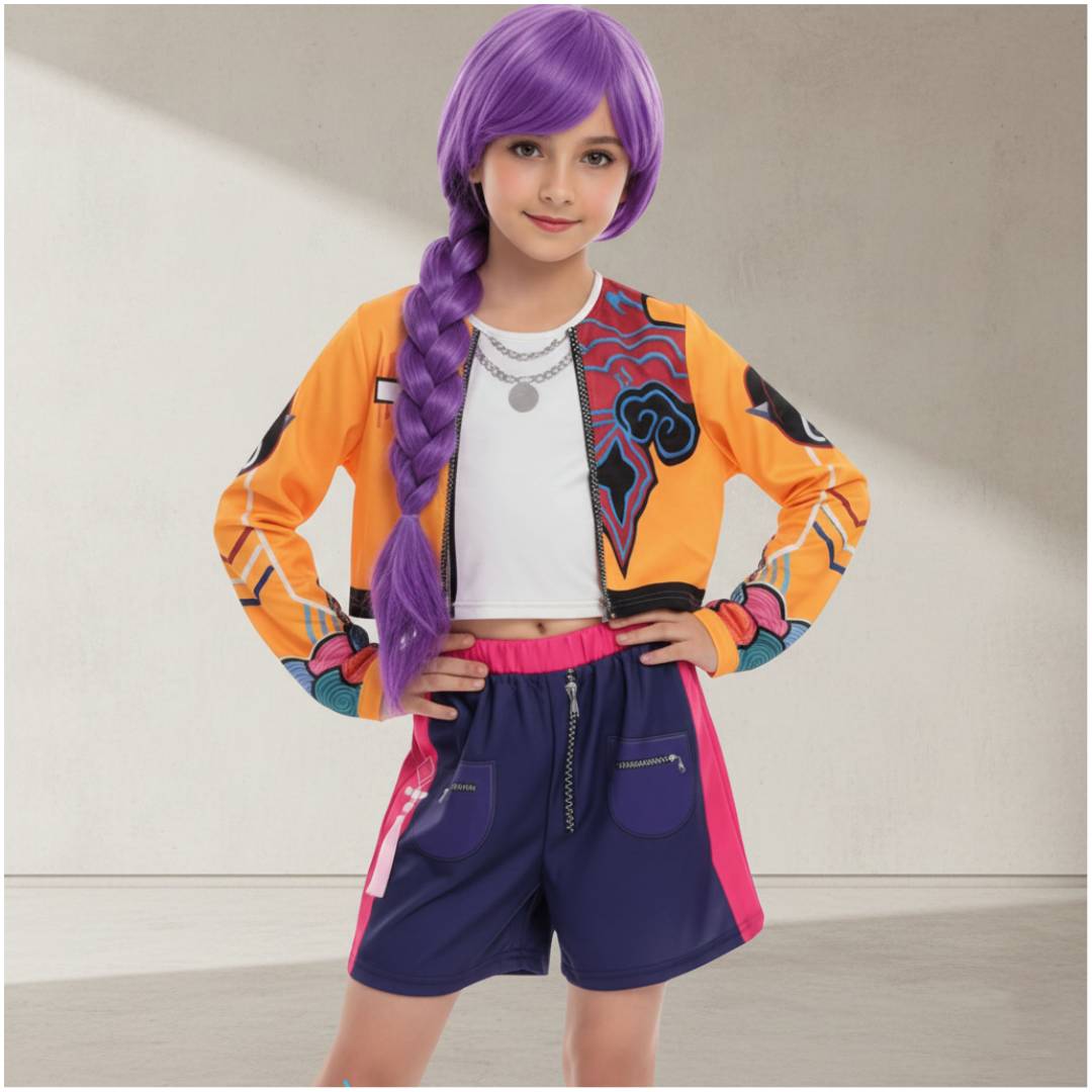 Compra el disfraz de K-Pop para niña ideal para Carnaval y fiestas temáticas. Conjunto de 2 piezas estilo Idol coreana, cómodo y vibrante. Tallas de 3 a 12 años. Envío rápido.