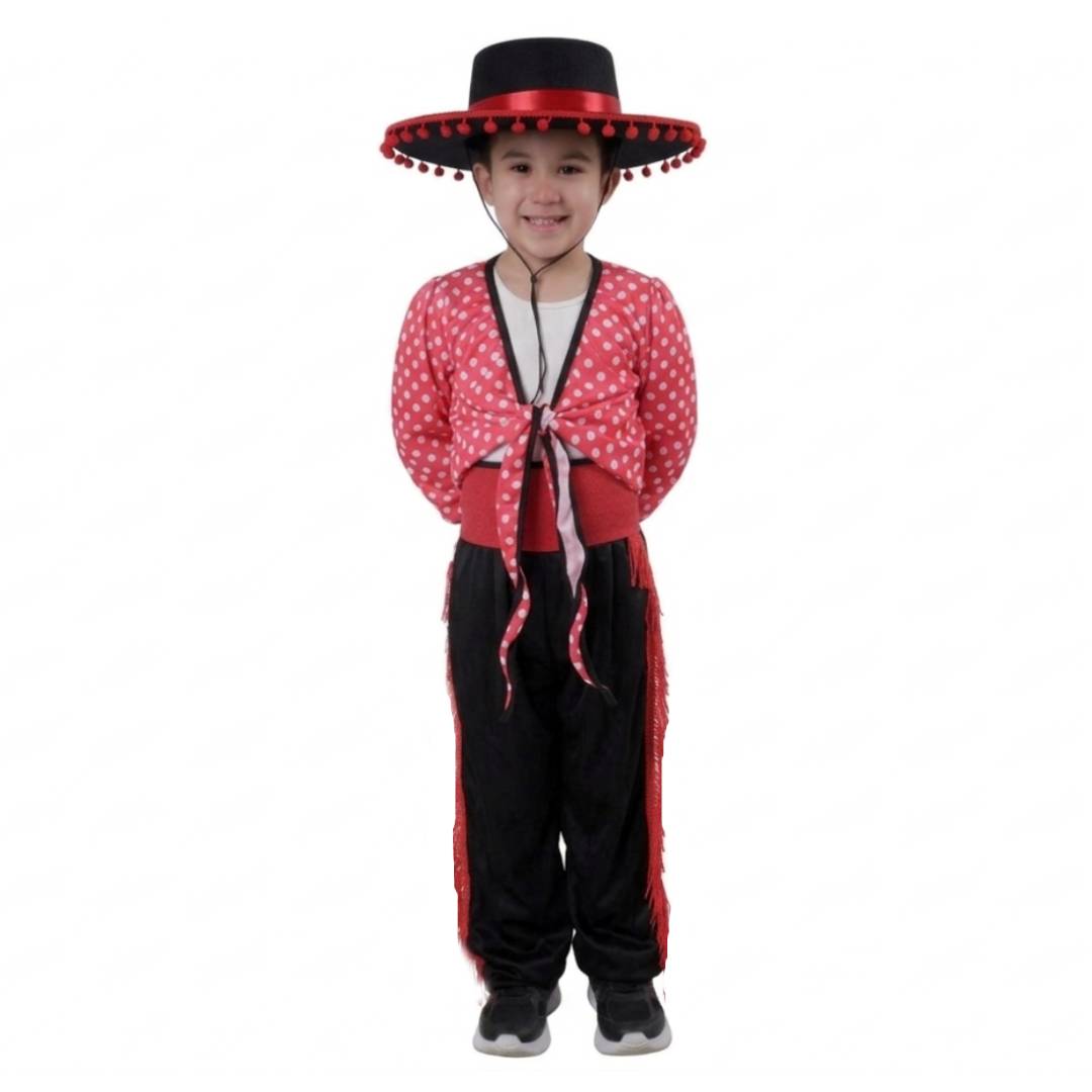 Disfraz de Bailarín Cordobés Infantil Traje Flamenco con Sombrero y Fajín  1-12 Años