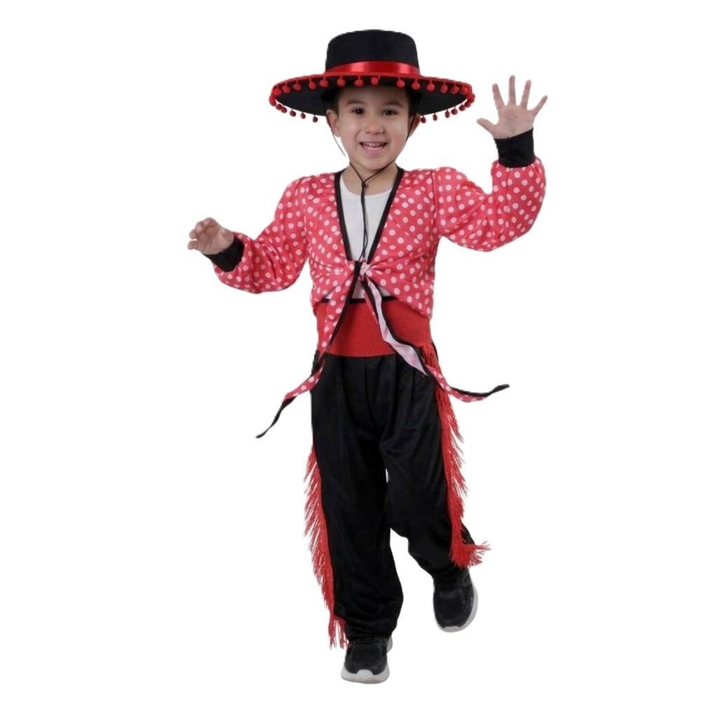 Disfraz de Bailarín Cordobés Infantil Traje Flamenco con Sombrero y Fajín  1-12 Años