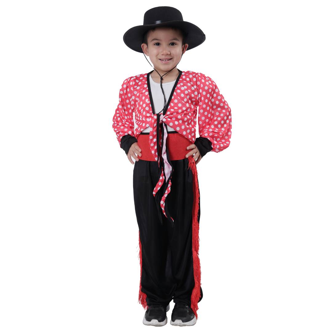 Disfraz de Bailarín Flamenco Infantil Completo con Sombrero y Fajín - Traje Regional Cordobés para Niños de 1 a 12 Años