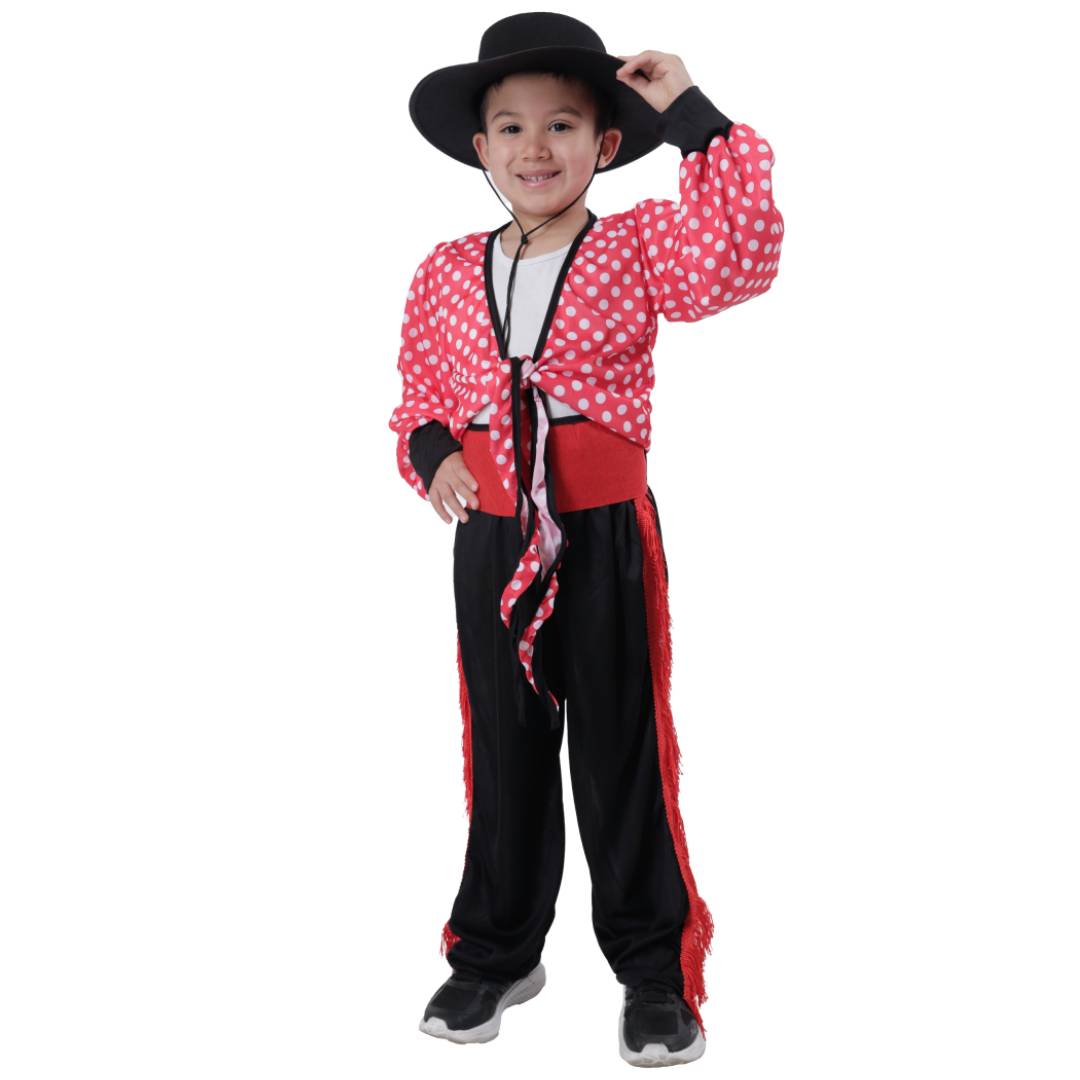 Disfraz de Bailarín Flamenco Infantil Completo con Sombrero y Fajín - Traje Regional Cordobés para Niños de 1 a 12 Años
