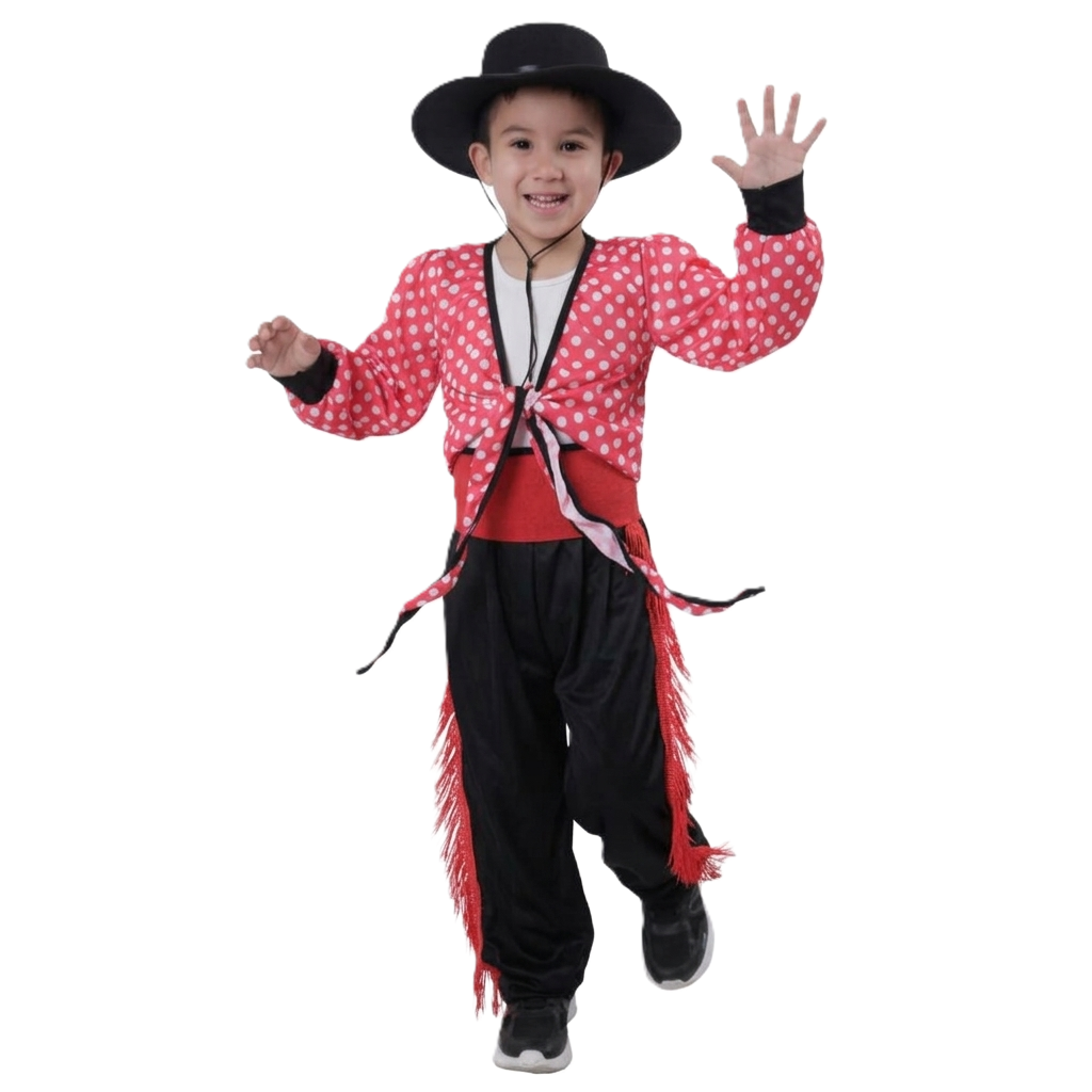 Disfraz de Bailarín Flamenco Infantil Completo con Sombrero y Fajín - Traje Regional Cordobés para Niños de 1 a 12 Años