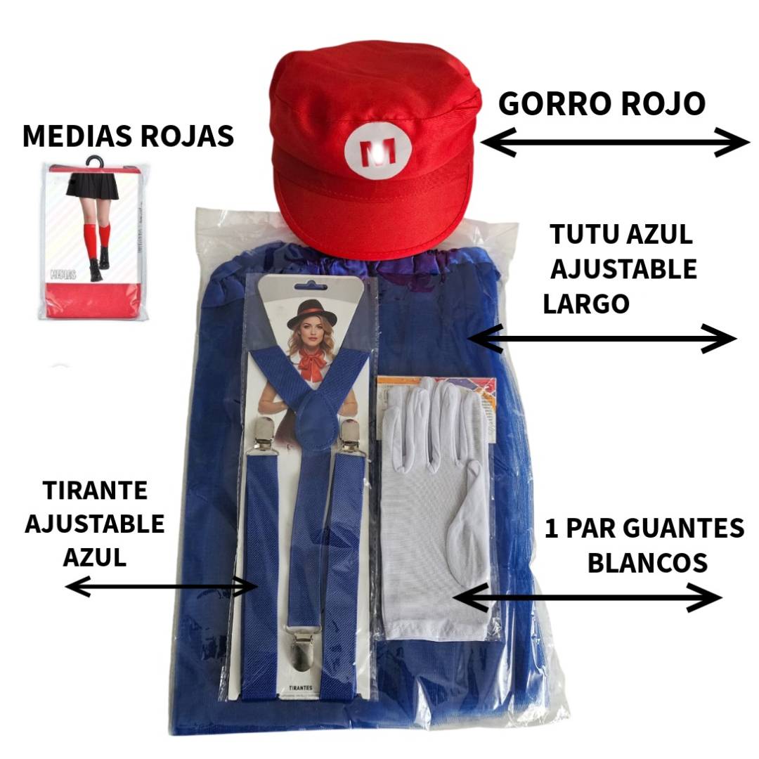 Disfraz de Fontanera para Mujer Pack Completo con Tutú, Gorra y Medias - Ideal Carnaval, Halloween y Cosplay Temático