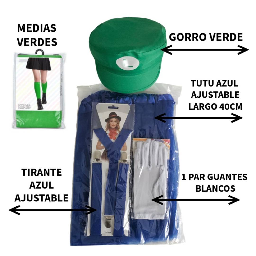 Disfraz de Fontanera para Mujer Pack Completo con Tutú, Gorra y Medias - Ideal Carnaval, Halloween y Cosplay Temático