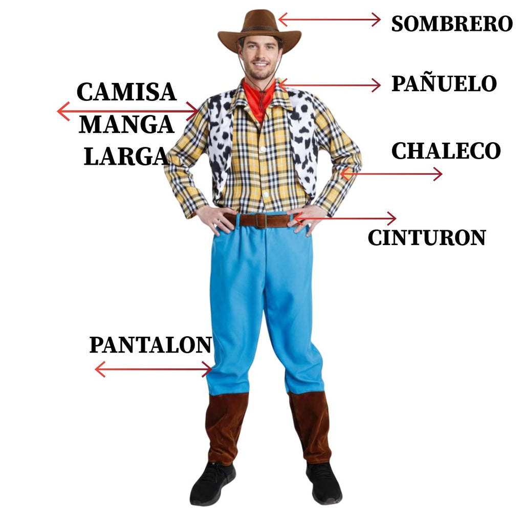 Disfraz Vaquero Lujo - Sheriff Western | Carnaval, Fiestas Temáticas | Con Sombrero Cowboy Marrón