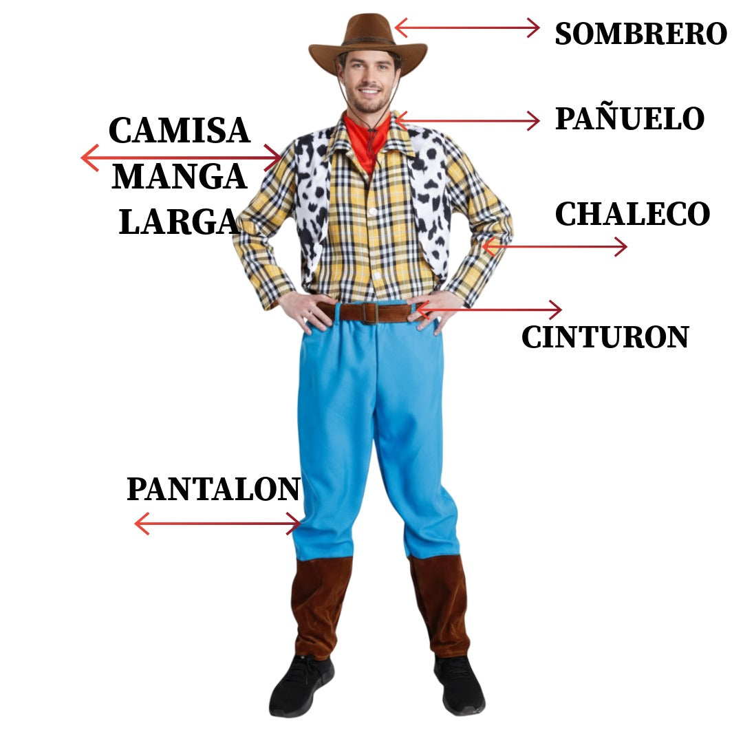 Disfraz Vaquero Lujo - Sheriff Western | Carnaval, Fiestas Temáticas | Con Sombrero Cowboy Marrón