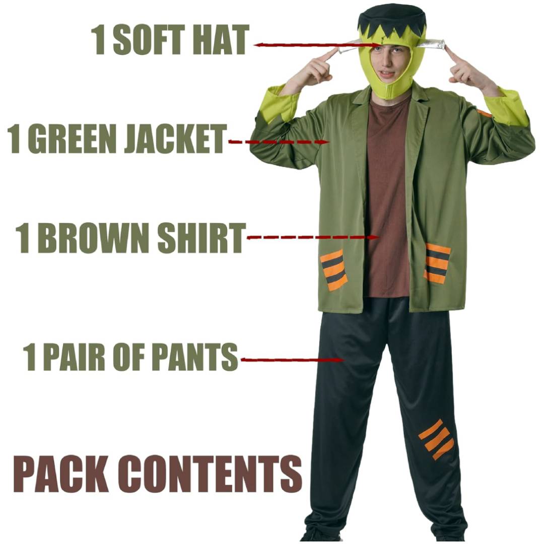 Disfraz de Monstruo Verde para Adulto - Conjunto Completo de 4 Piezas con Chaqueta y Gorro - Halloween y Carnaval