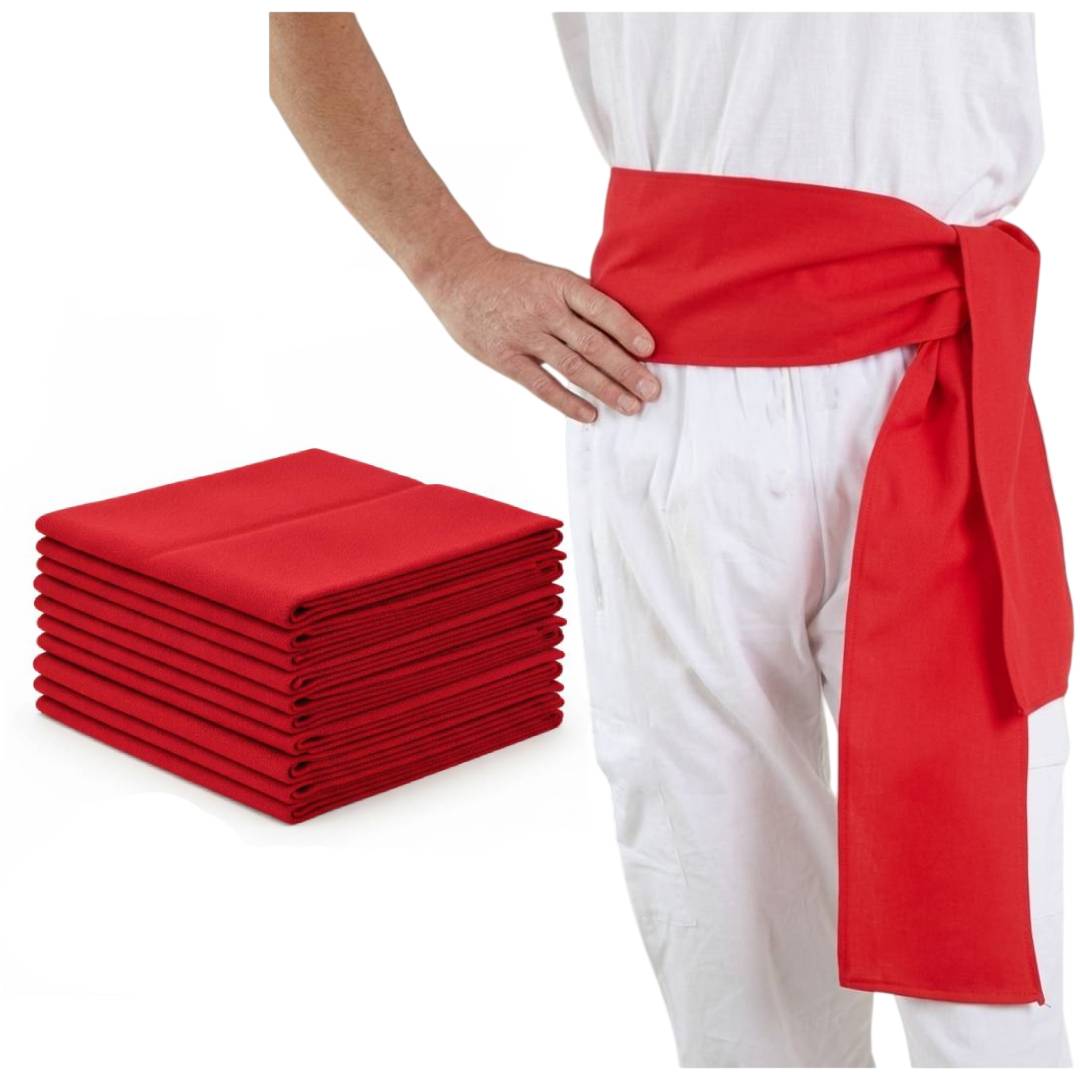 Pack 12 Fajas Rojas San Fermín (200x15cm) | Fajín Tradicional para Peñas, Carnaval y Fiestas | Poliéster Premium Reutilizable