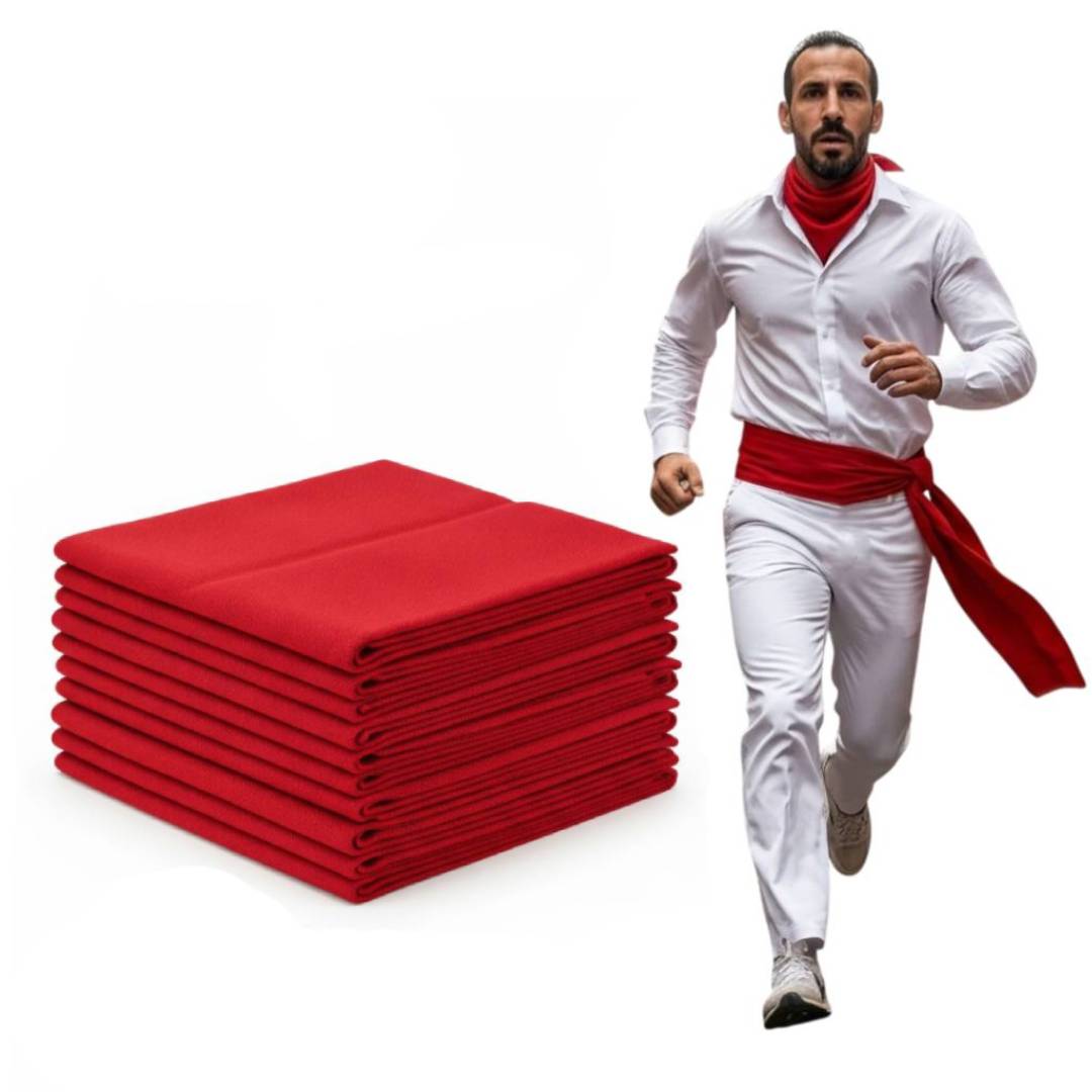 Pack 12 Fajas Rojas San Fermín (200x15cm) | Fajín Tradicional para Peñas, Carnaval y Fiestas | Poliéster Premium Reutilizable