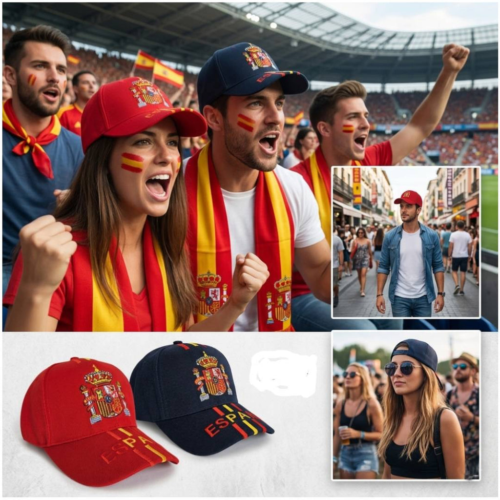 Pack 2 Gorras España – Azul y Roja | Gorra Adulto Bordada Bandera España Escudo Real | Ajustable, Transpirable y Unisex | Ideal Eventos Deportivos