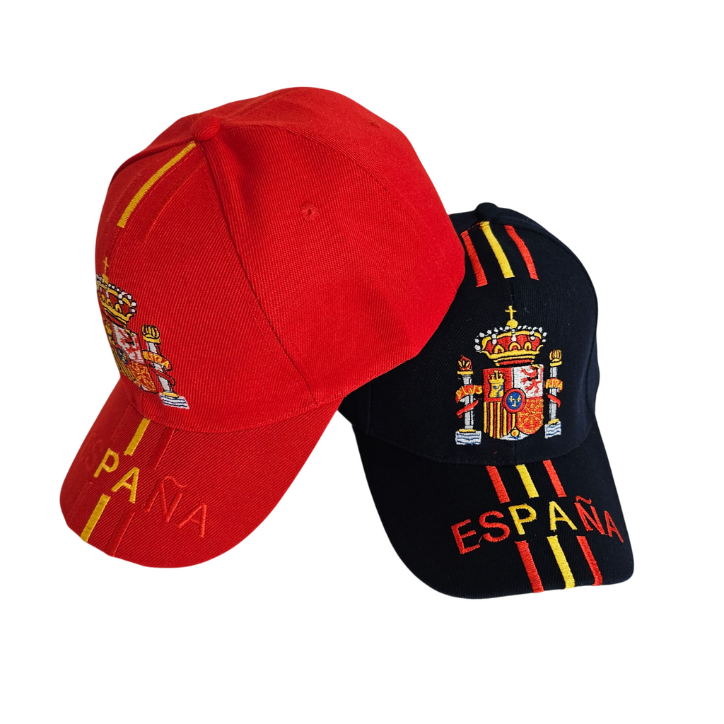 Pack 2 Gorras España – Azul y Roja | Gorra Adulto Bordada Bandera España Escudo Real | Ajustable, Transpirable y Unisex | Ideal Eventos Deportivos