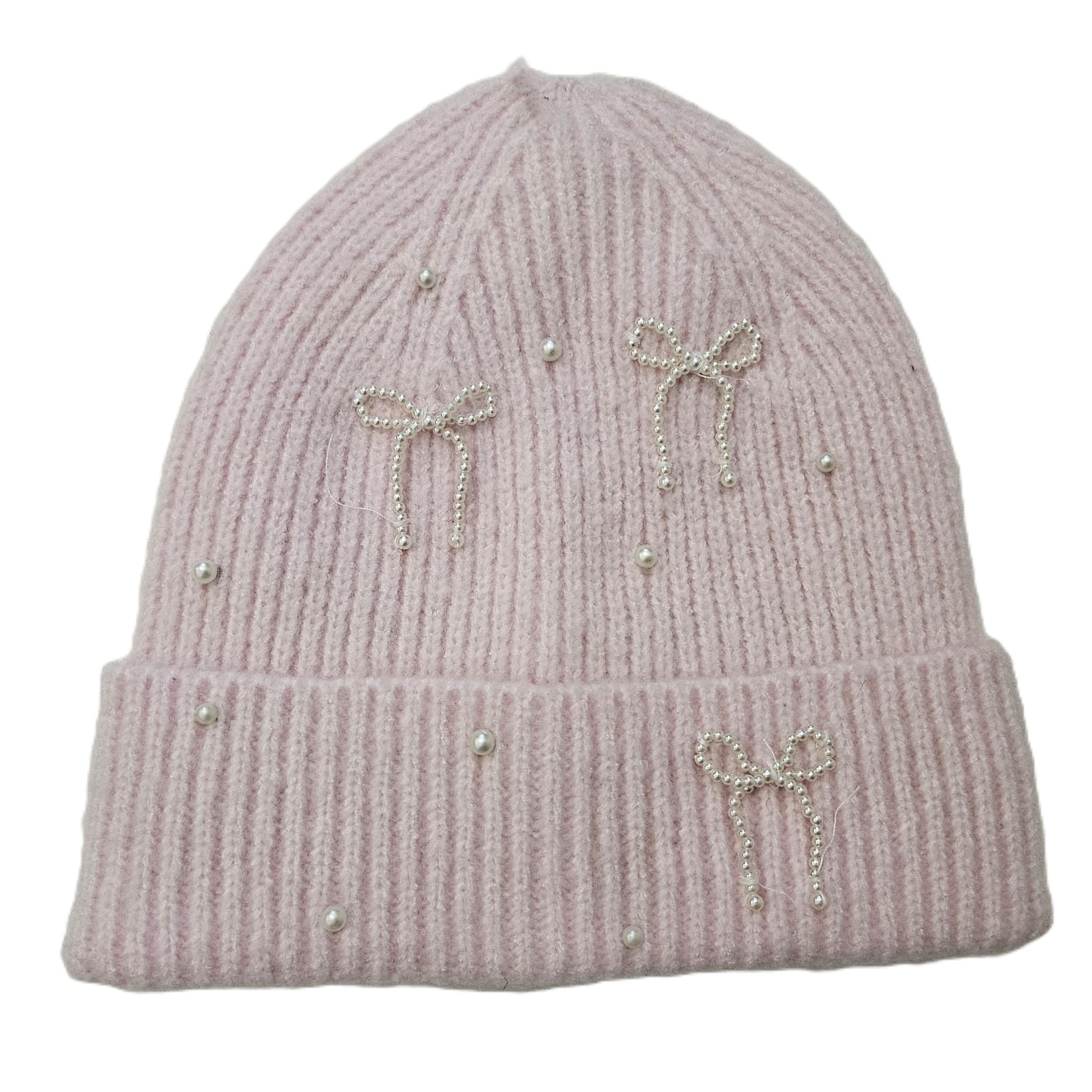 Pack Trio "Pearl & Bow" Beanie – La Colección Coquette – Negro, Off-White y Rosa Pastel.