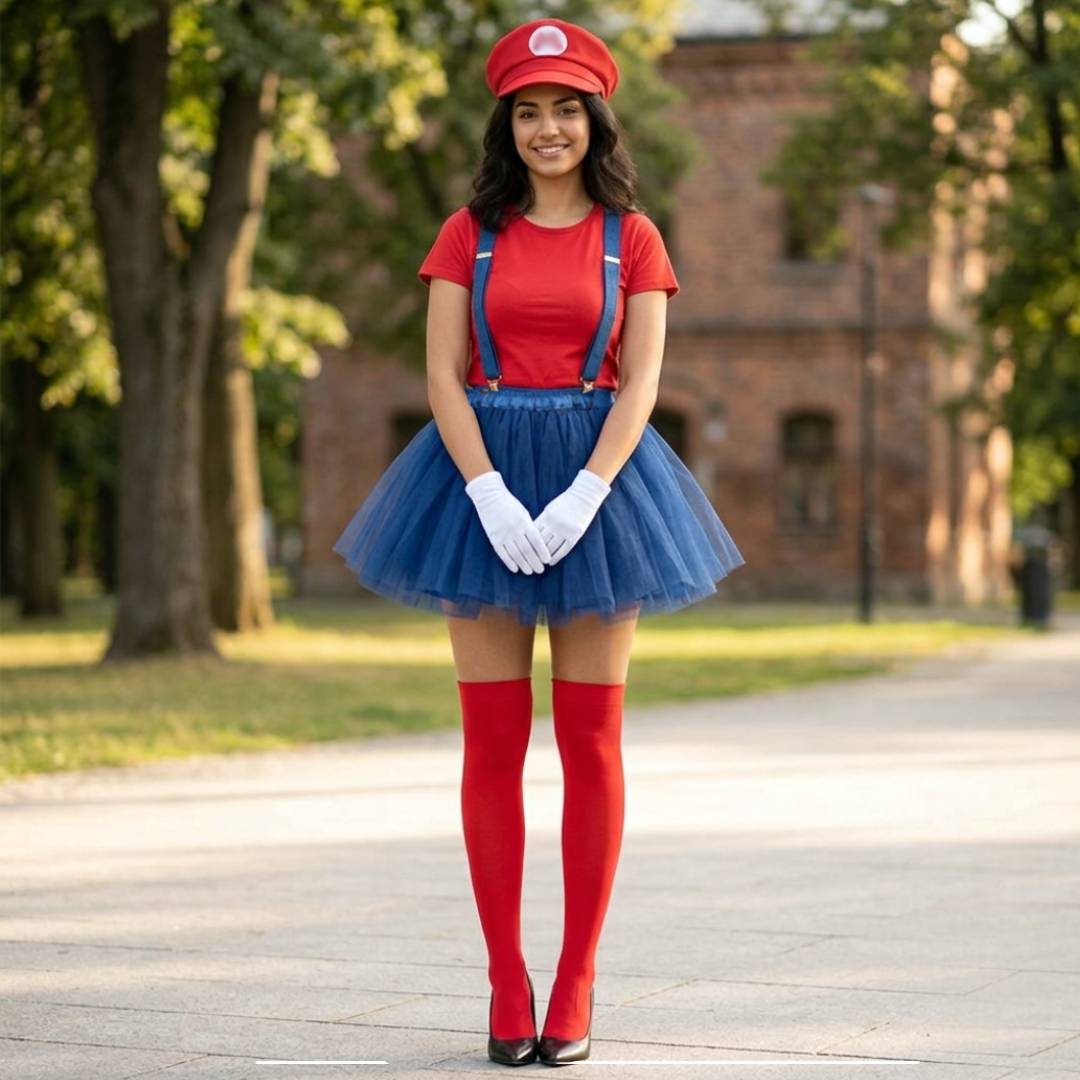Disfraz de Fontanera para Mujer Pack Completo con Tutú, Gorra y Medias - Ideal Carnaval, Halloween y Cosplay Temático