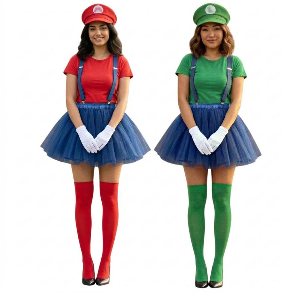 Disfraz de Fontanera para Mujer Pack Completo con Tutú, Gorra y Medias - Ideal Carnaval, Halloween y Cosplay Temático
