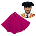 Kit Torero Español Adulto: Capote Rosa 145x70cm y Montera Ajustable para Disfraz Carnaval, Halloween y Ferias (2 Piezas)