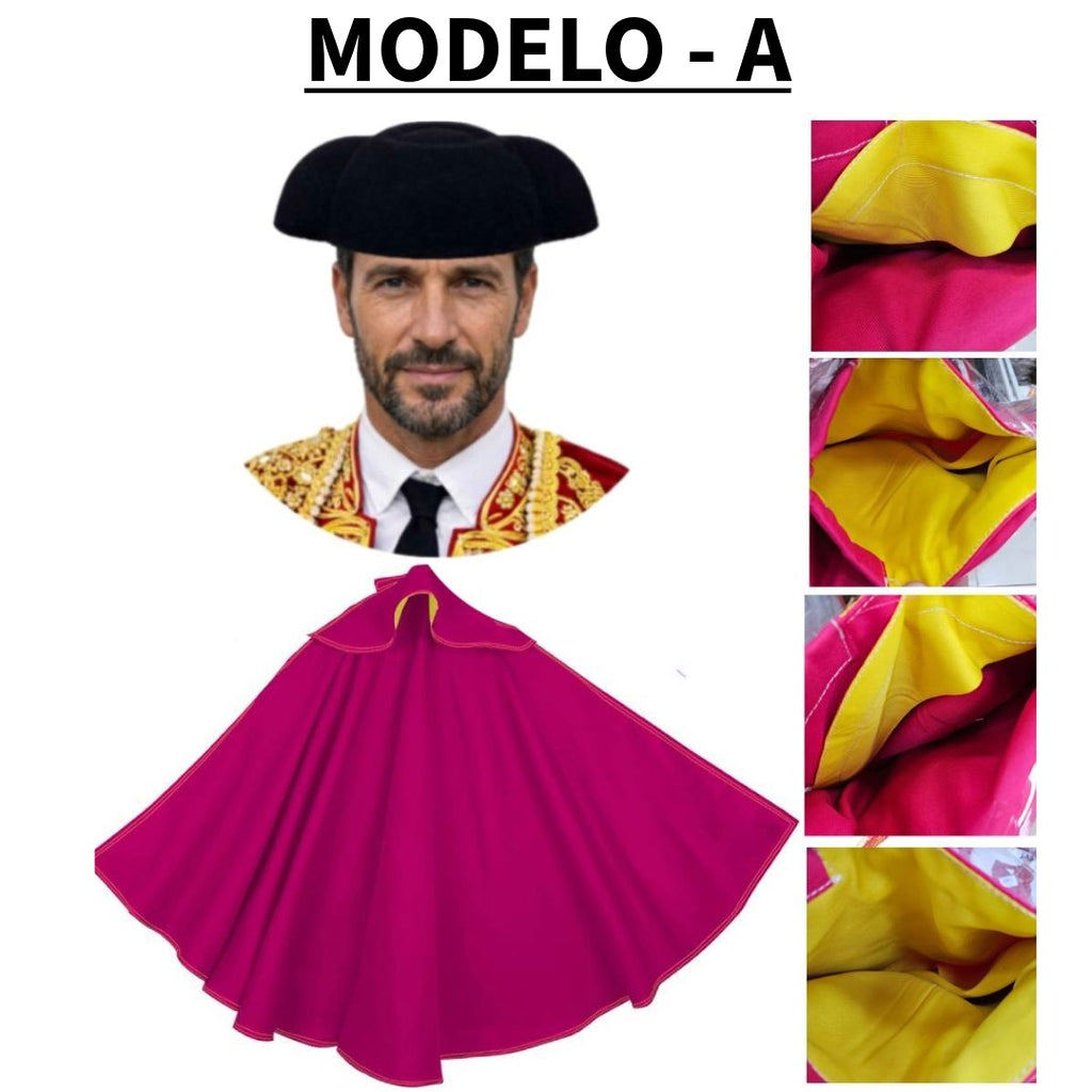 Kit Torero Español Adulto: Capote Rosa 145x70cm y Montera Ajustable para Disfraz Carnaval, Halloween y Ferias (2 Piezas)