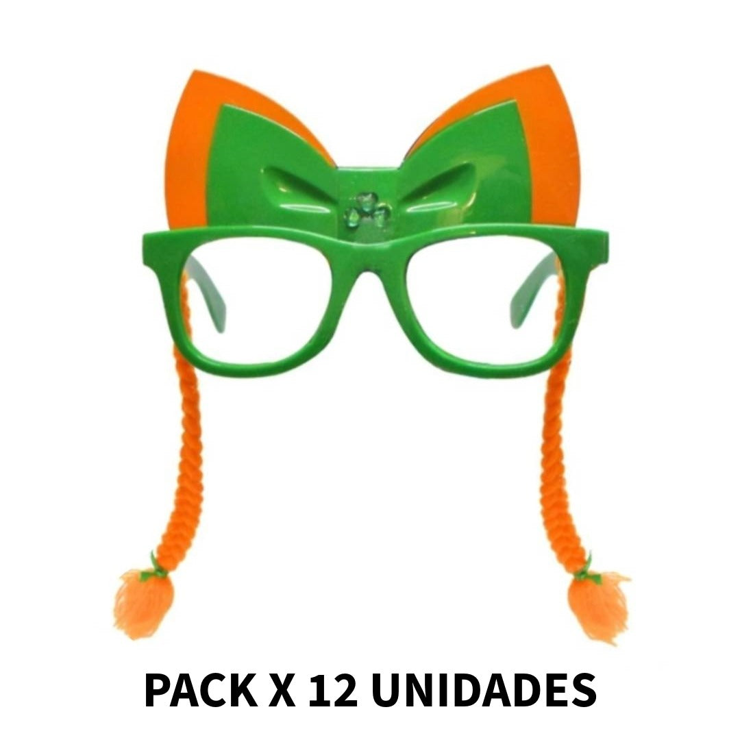 Lentes de San Patricio con Trenzas y Moño – Pack x12 Unidades – Gafas de Fiesta Temática Verde para Grupos, Colegios y Eventos B2B – Accesorios Photocall Divertidos.