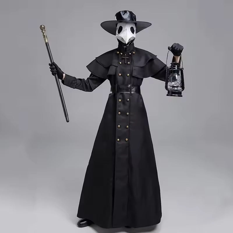 Disfraz de Médico de la Peste Negra para Adulto: Traje Medieval Steampunk con Máscara de Pájaro y Sombrero Largo