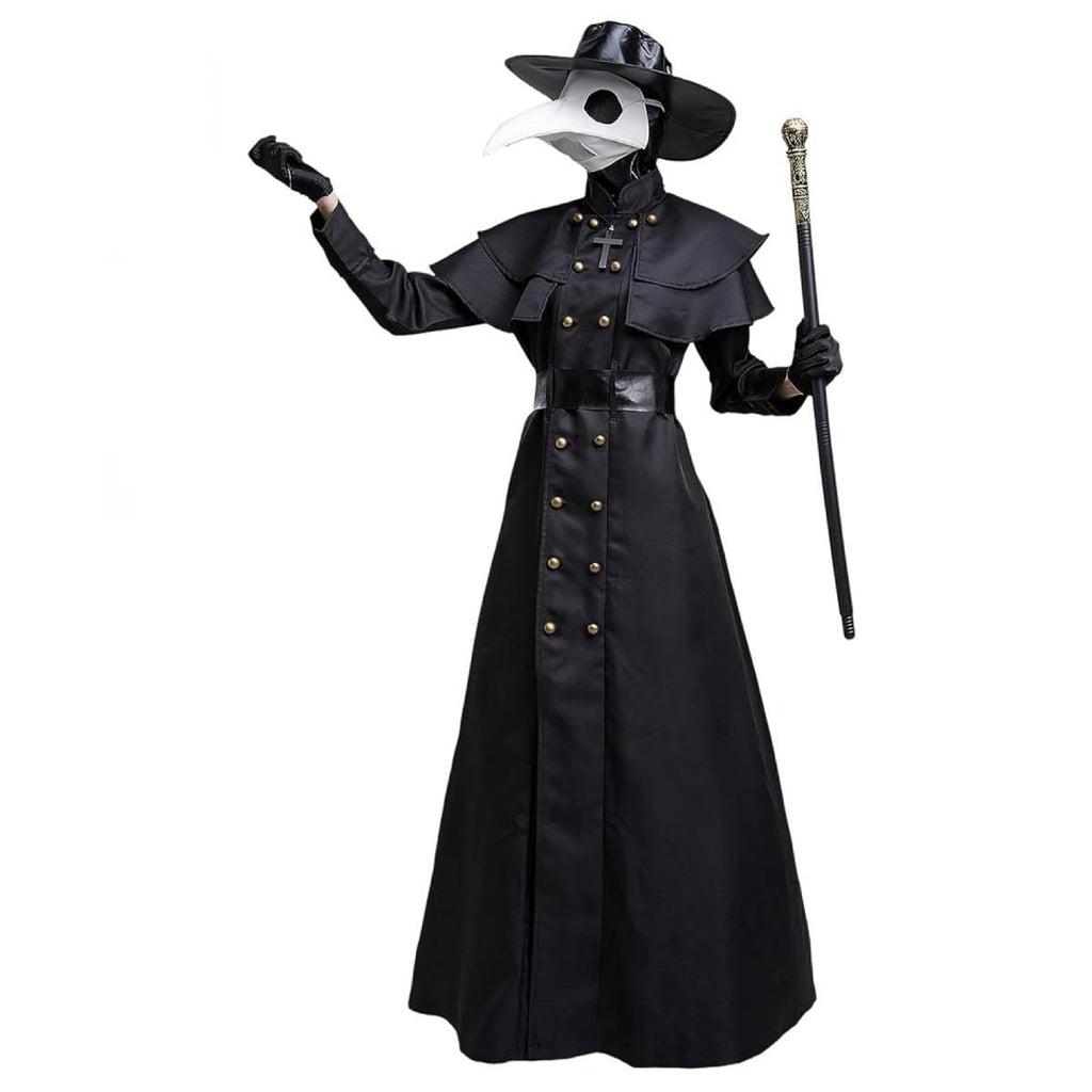 Disfraz de Médico de la Peste Negra para Adulto: Traje Medieval Steampunk con Máscara de Pájaro y Sombrero Largo