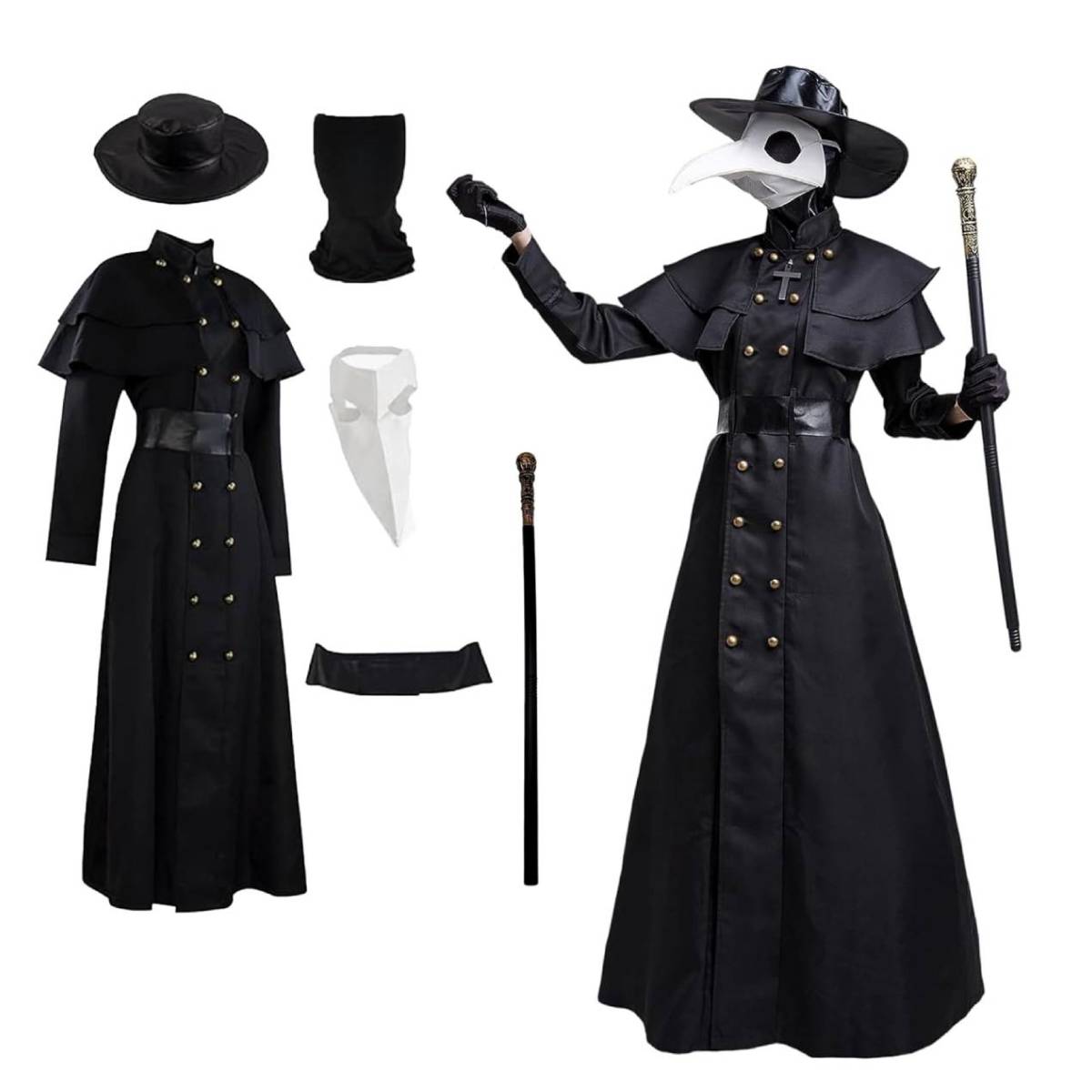 Disfraz de Médico de la Peste Negra para Adulto: Traje Medieval Steampunk con Máscara de Pájaro y Sombrero Largo