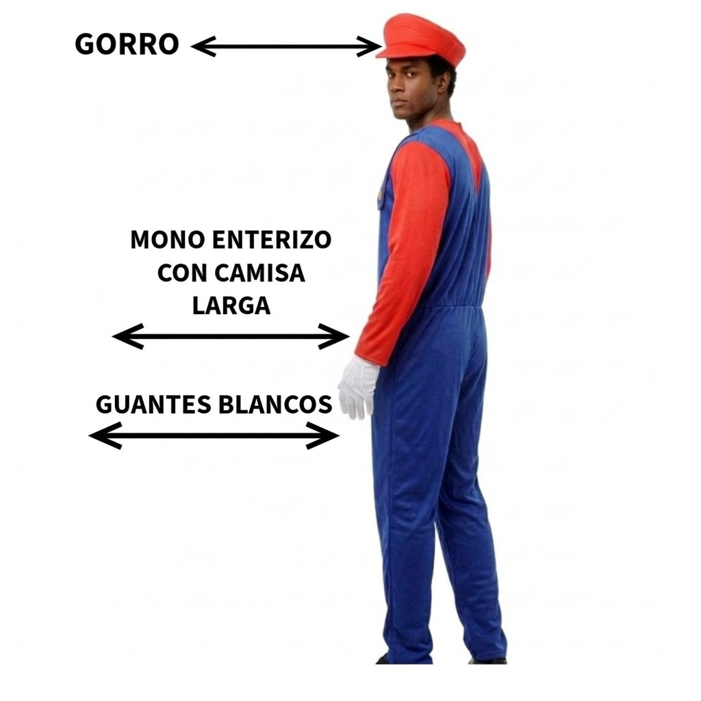 Disfraz de Fontanero Clásico para Adulto - Mono Azul con Gorra y Guantes | Ideal Carnaval, Halloween y Cosplay - Tallas S-XL