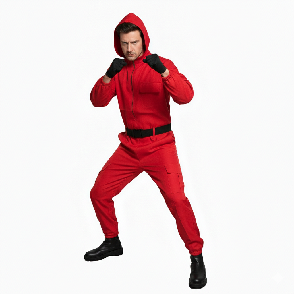 Disfraz Guardián Rojo Soldado Adulto - Mono con Capucha y Máscara Triangular | Carnaval y Fiestas | Talla M-L-XL