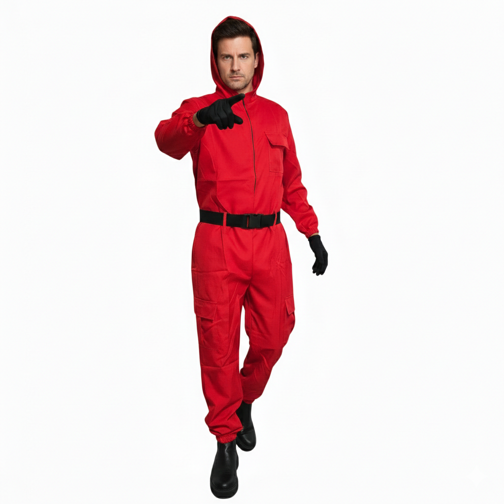 Disfraz Guardián Rojo Soldado Adulto - Mono con Capucha y Máscara Triangular | Carnaval y Fiestas | Talla M-L-XL