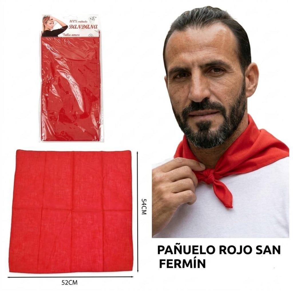 Pack 12 Pañuelos Rojos San Fermín (54x52cm) | Bandana Lisa para Peñas, Corredores y Carnaval | Lote Tradicional Multiusos