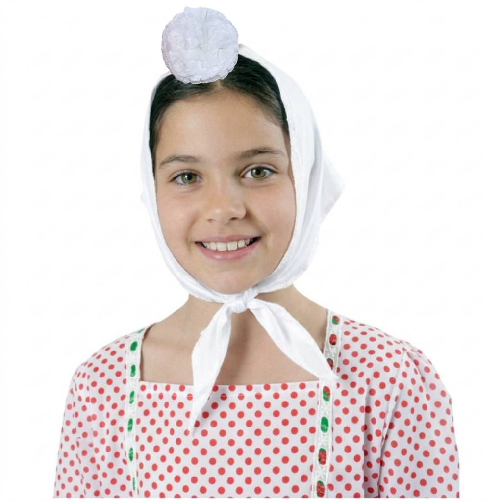 Lote 24 Accesorios Disfraz Chulapa: 12 Pañuelos Blancos + 12 Claveles (Rojo/Rosa/Blanco) para Niña. Pack Ahorro Fiesta Temática.
