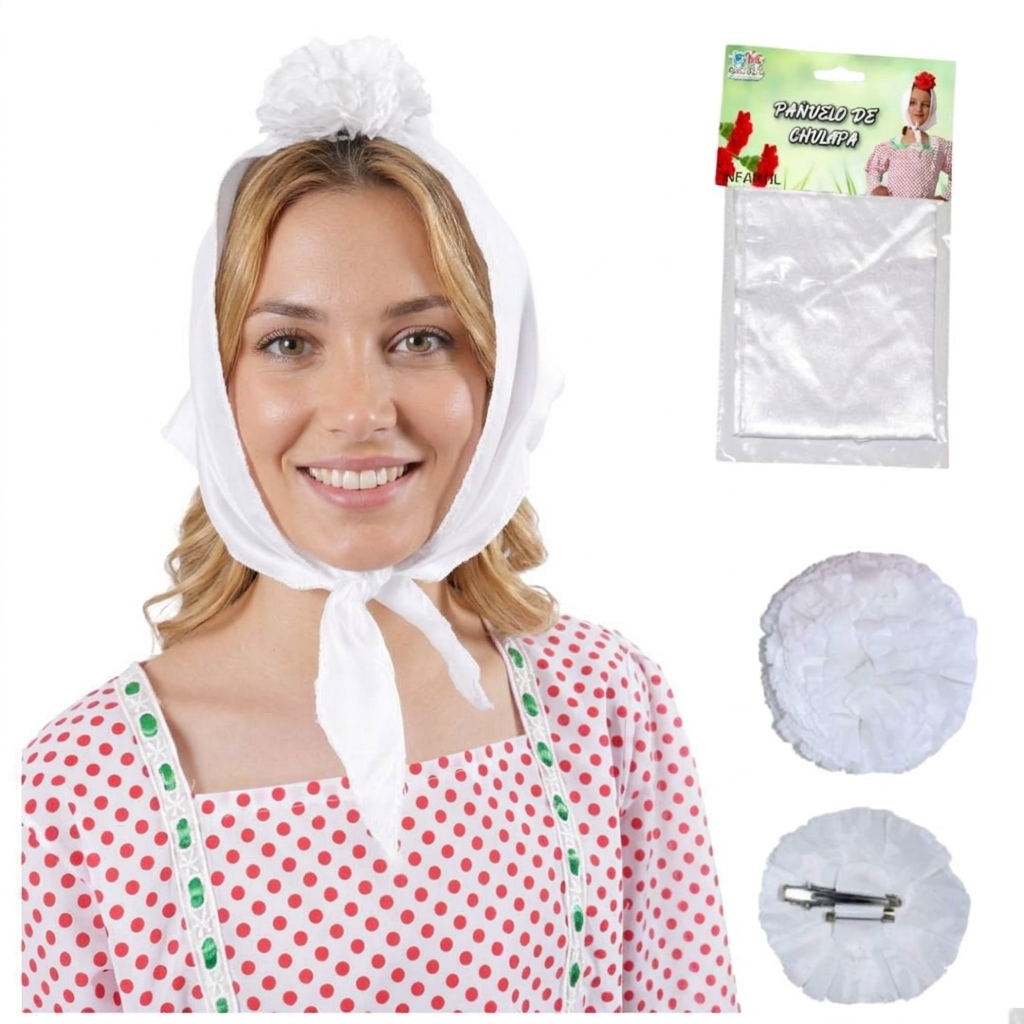 Lote 24 Accesorios Disfraz Chulapa: 12 Pañuelos Blancos + 12 Claveles (Rojo/Rosa/Blanco) para Mujer Adulto. Pack Ahorro Fiesta Temática.
