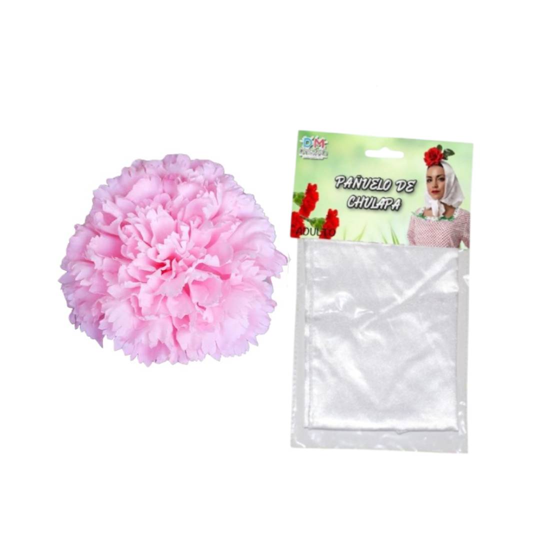 Lote 24 Accesorios Disfraz Chulapa: 12 Pañuelos Blancos + 12 Claveles (Rojo/Rosa/Blanco) para Mujer Adulto. Pack Ahorro Fiesta Temática.