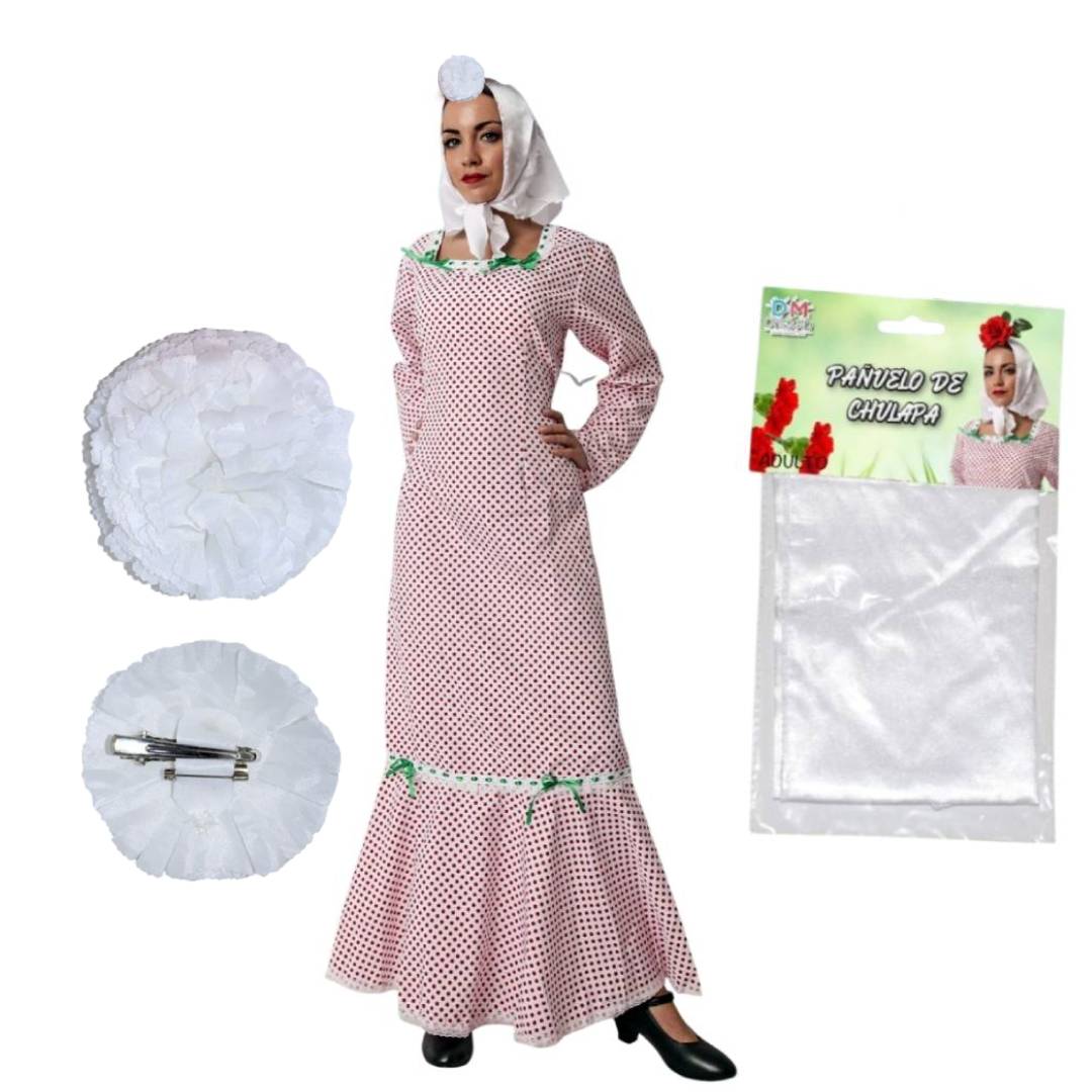 Lote 24 Accesorios Disfraz Chulapa: 12 Pañuelos Blancos + 12 Claveles (Rojo/Rosa/Blanco) para Mujer Adulto. Pack Ahorro Fiesta Temática.