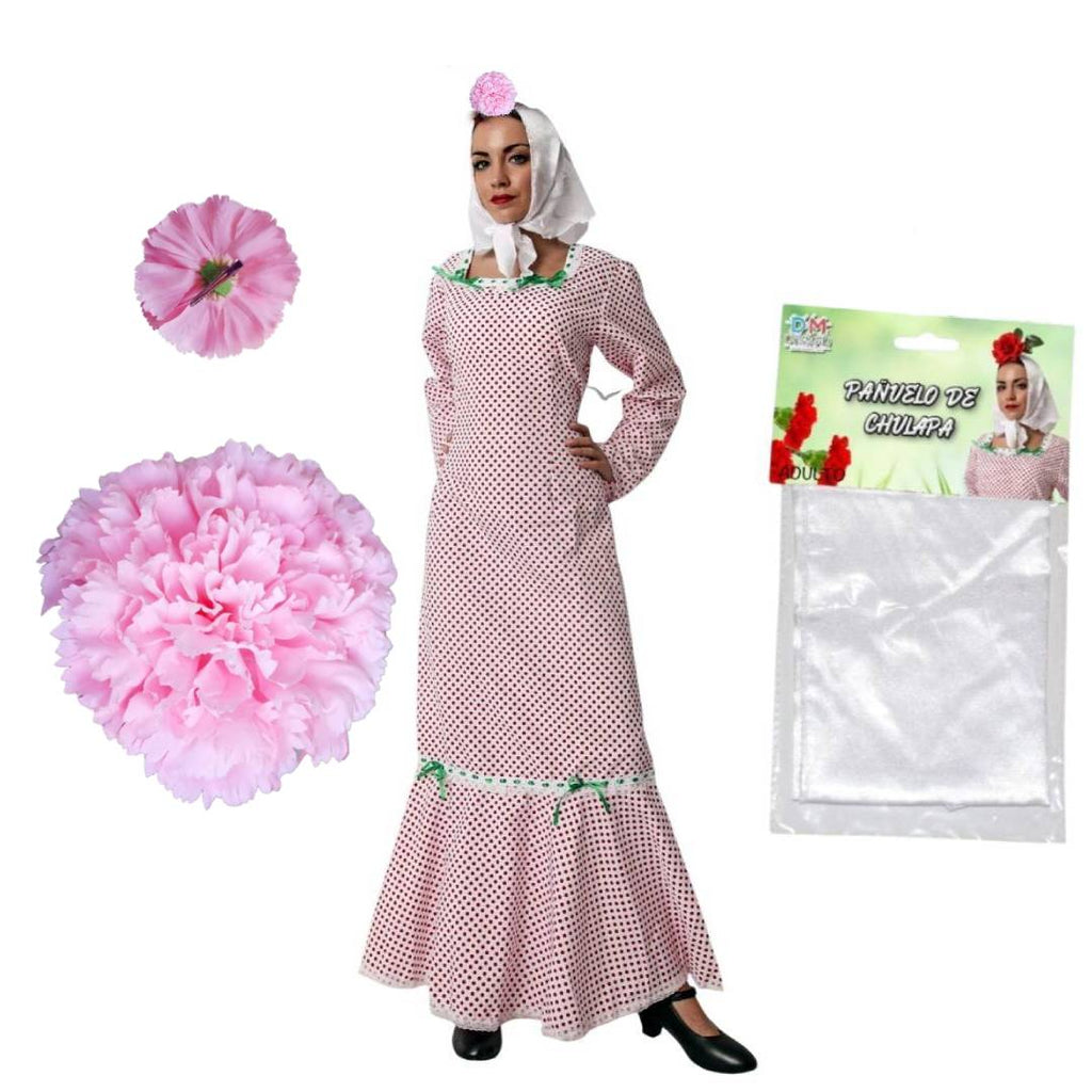 Lote 24 Accesorios Disfraz Chulapa: 12 Pañuelos Blancos + 12 Claveles (Rojo/Rosa/Blanco) para Mujer Adulto. Pack Ahorro Fiesta Temática.